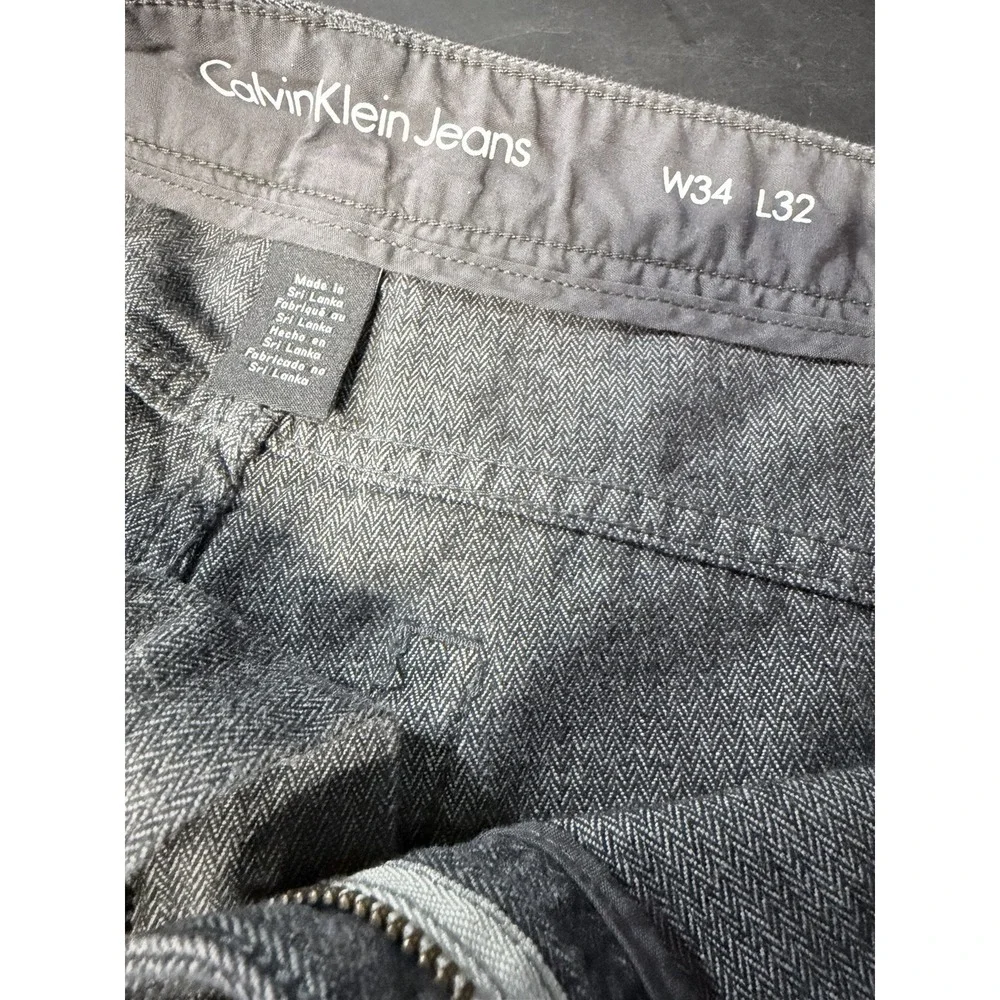 Calvin Klein Jeans Mens Jeans‎ 34x32 Gray Herringbone Straight Leg Denim Cotton